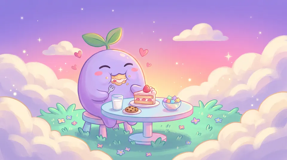 The dreamling eating strawberry cake